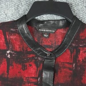 Rock Republic Womens Sheer Red Black Sleeveless Faux Leather Trim Blouse Top L